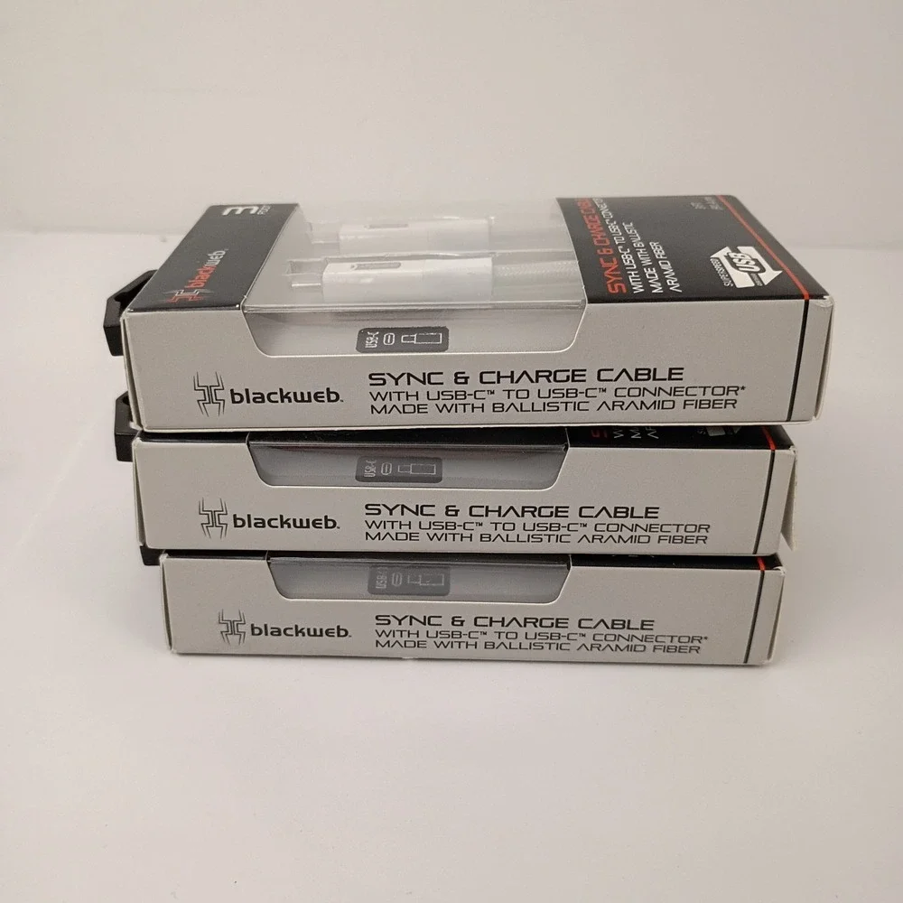 3 Pack of Black Web  3-foot Sync & Charge Cables  with USB-C And USB-C Connector